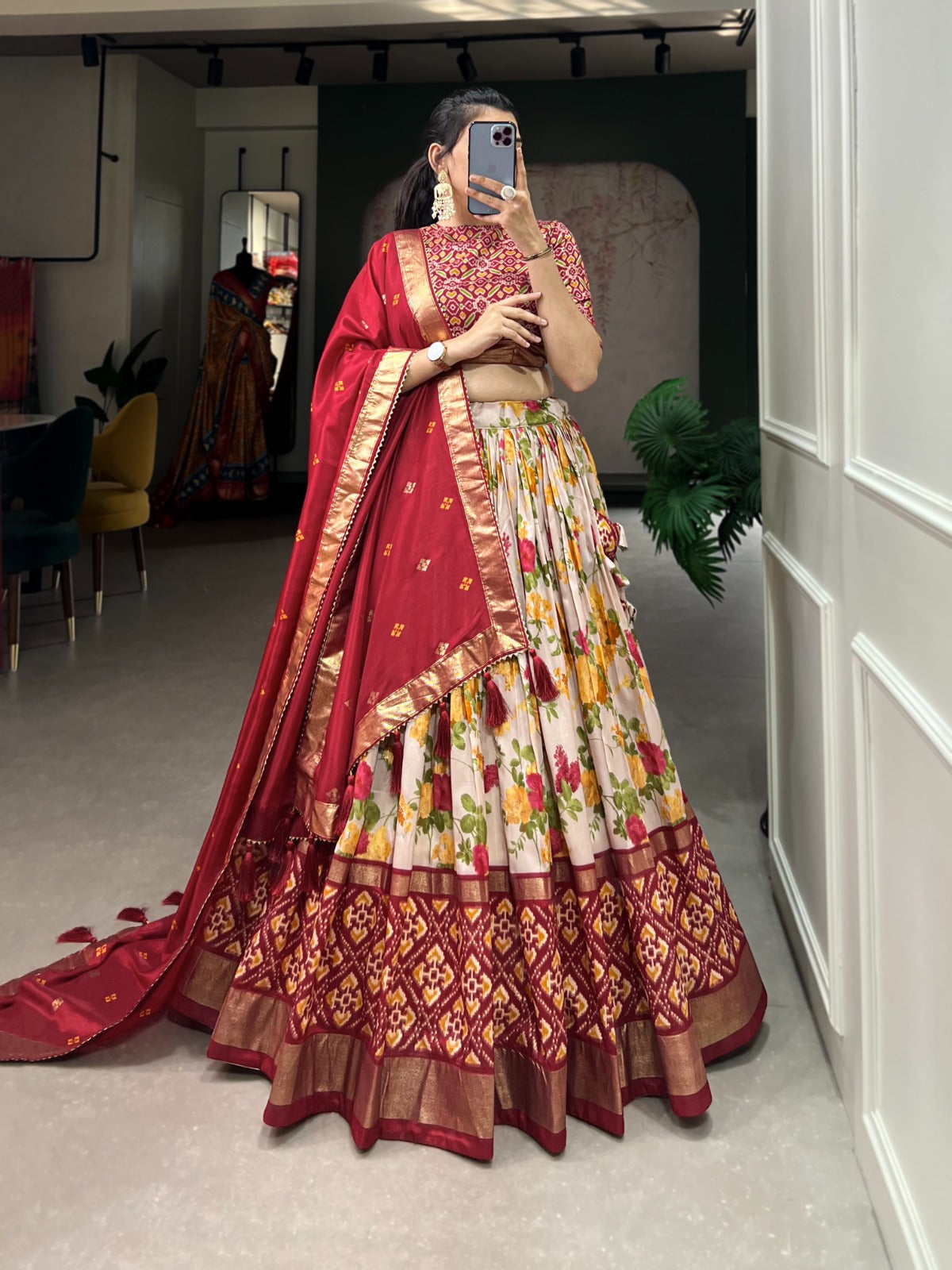 Floral Print Tushar Silk Lehenga Choli (1431)