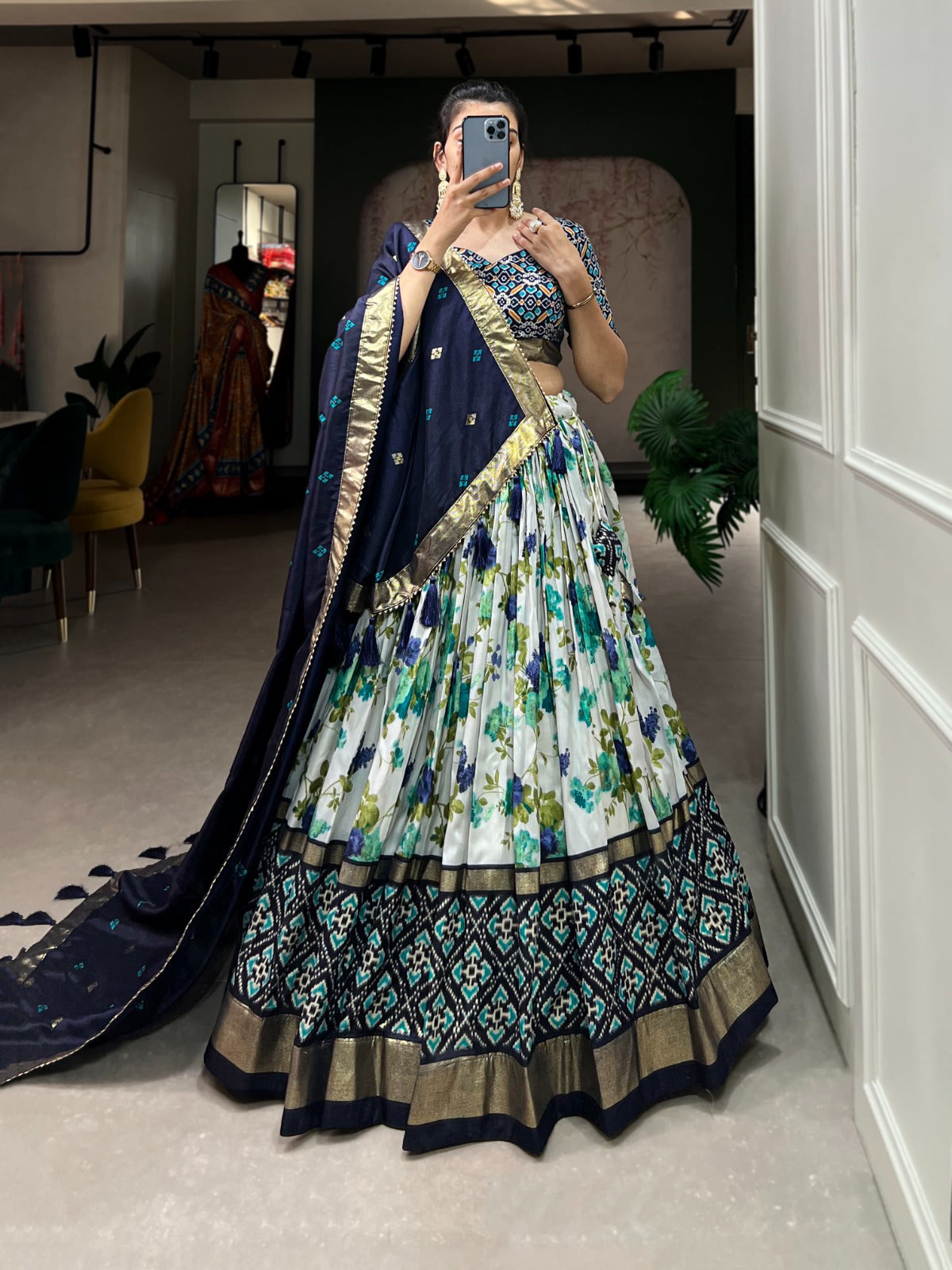 Floral Print Tushar Silk Lehenga Choli (1431)