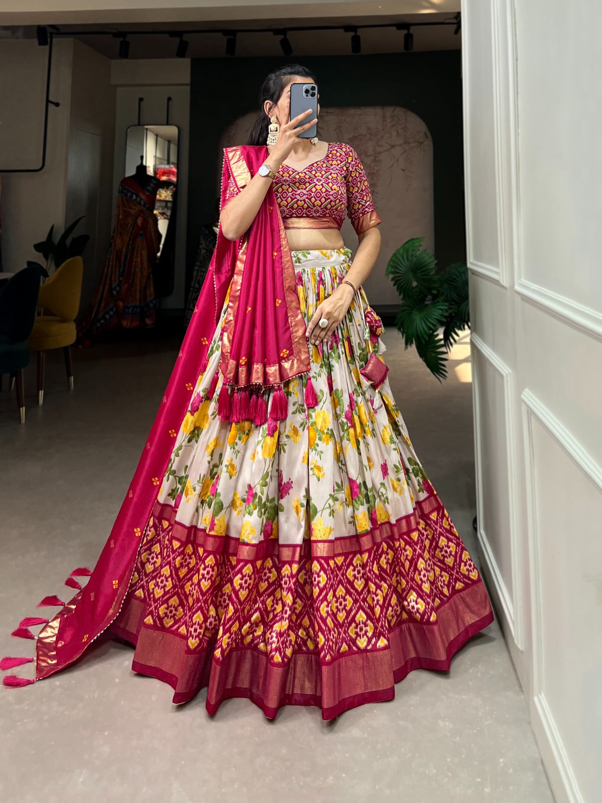 Floral Print Tushar Silk Lehenga Choli (1431)