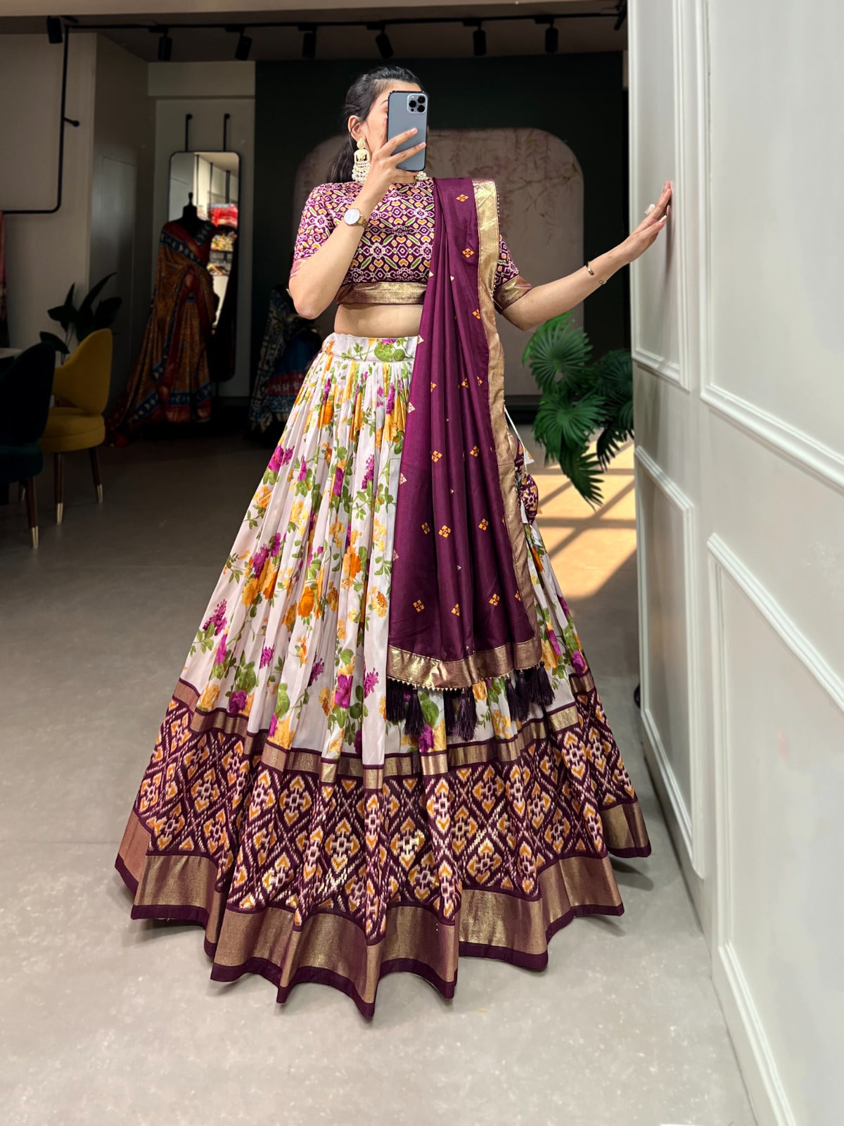 Floral Print Tushar Silk Lehenga Choli (1431)