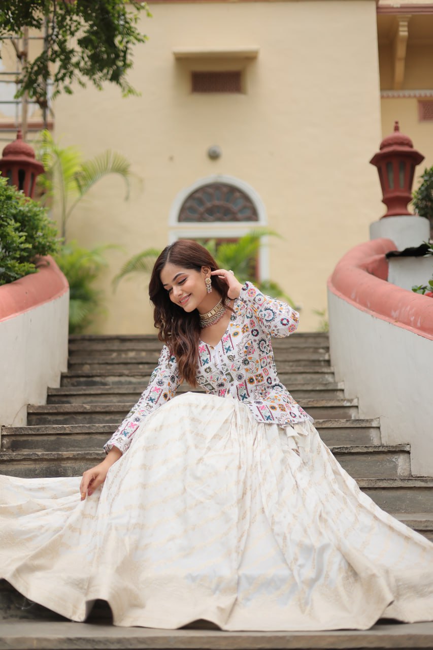 Luxurious Designer Sequins Embroidered Co-ord Set: Elevate Your Look with Elegant Jacquard Lehenga & Peplum Blouse