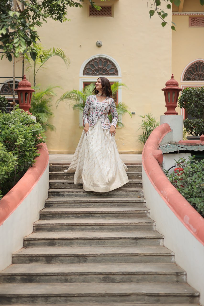 Luxurious Designer Sequins Embroidered Co-ord Set: Elevate Your Look with Elegant Jacquard Lehenga & Peplum Blouse