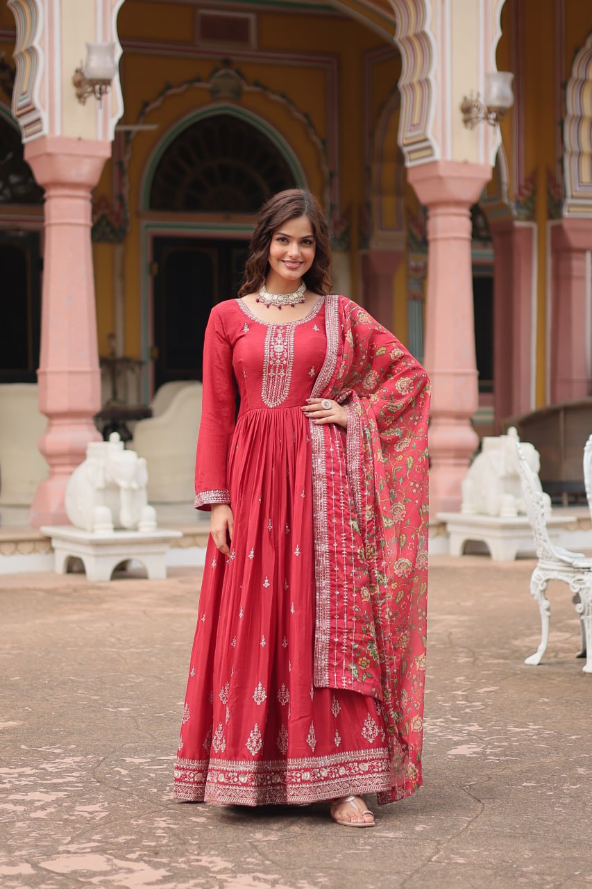 Embroidery Gown With Dupatta (LW9190)