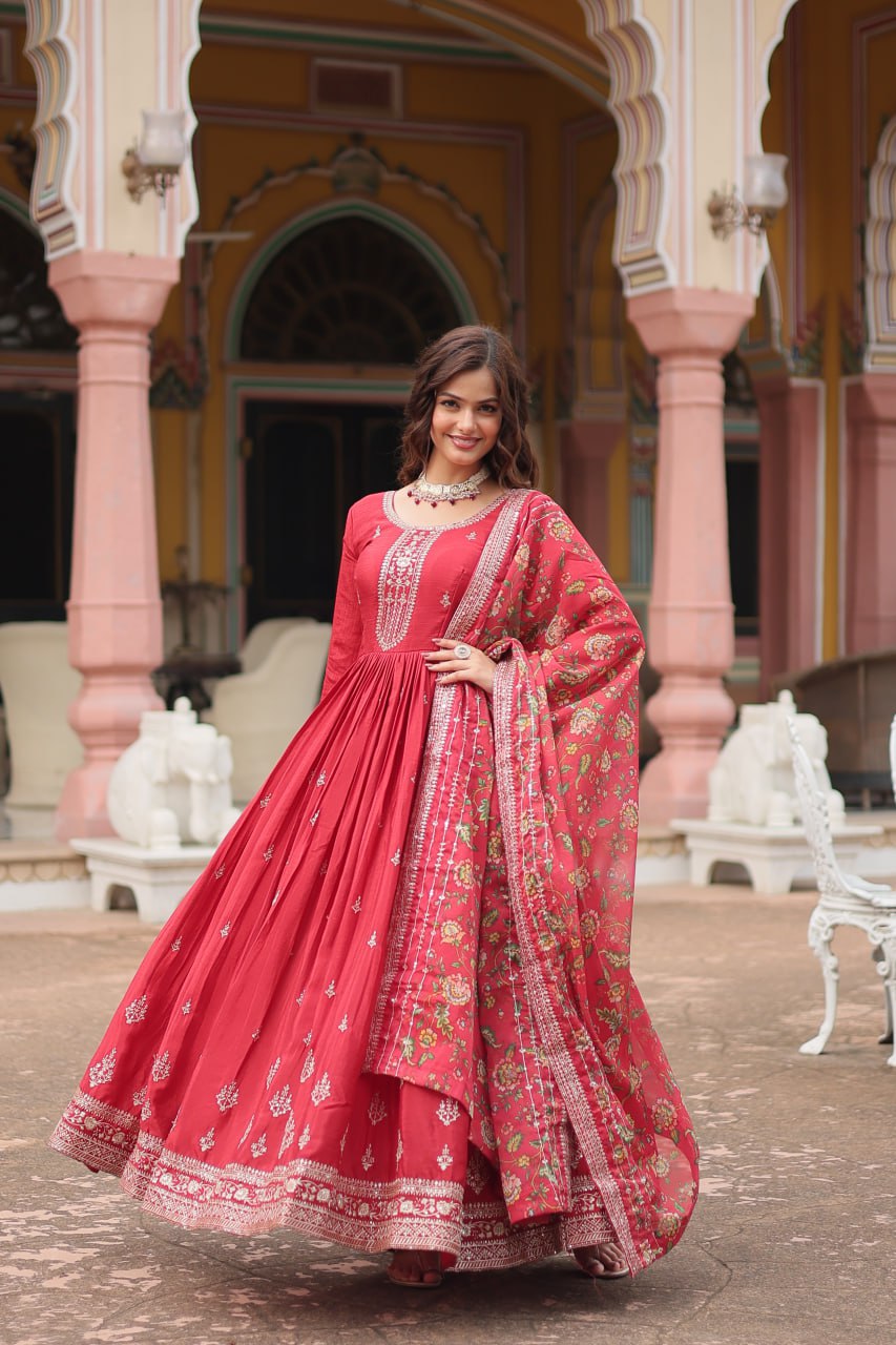 Embroidery Gown With Dupatta (LW9190)