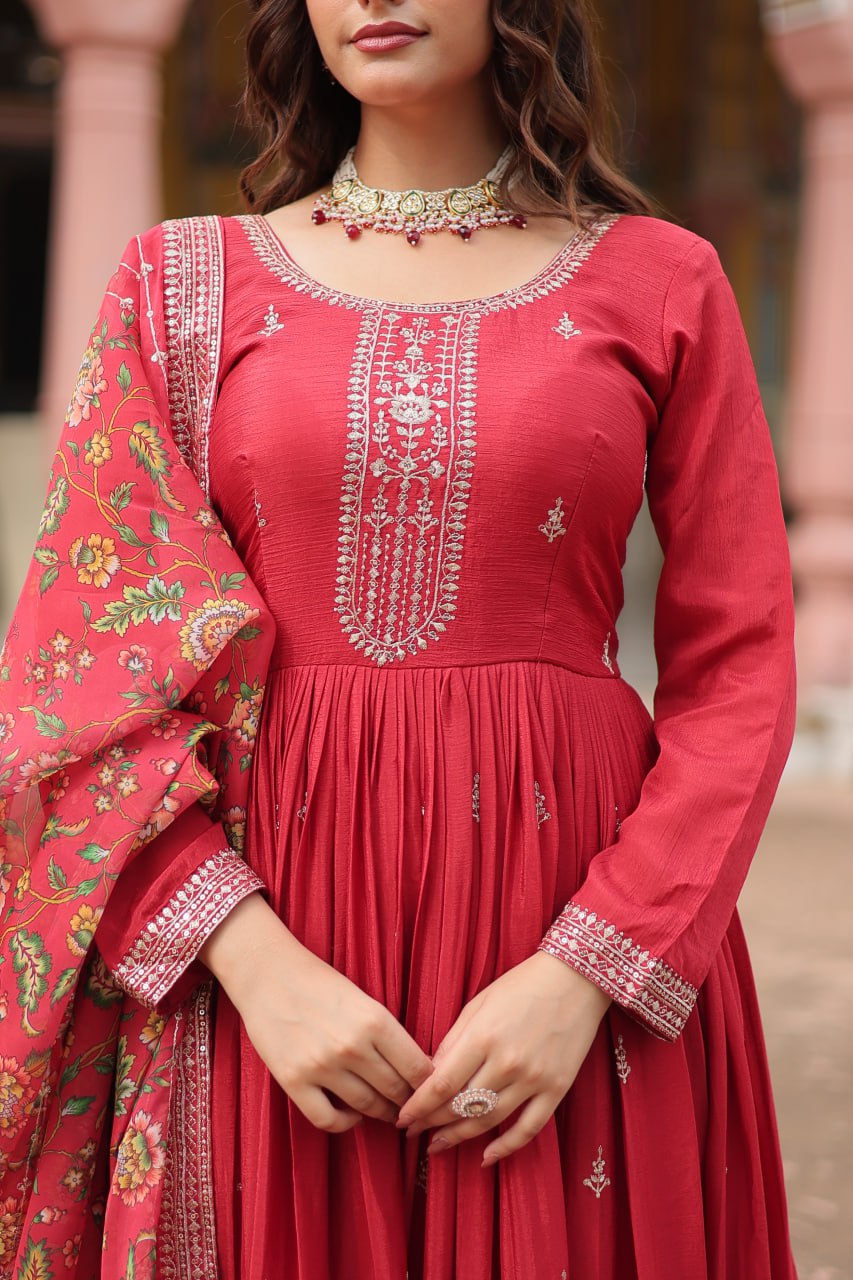 Embroidery Gown With Dupatta (LW9190)