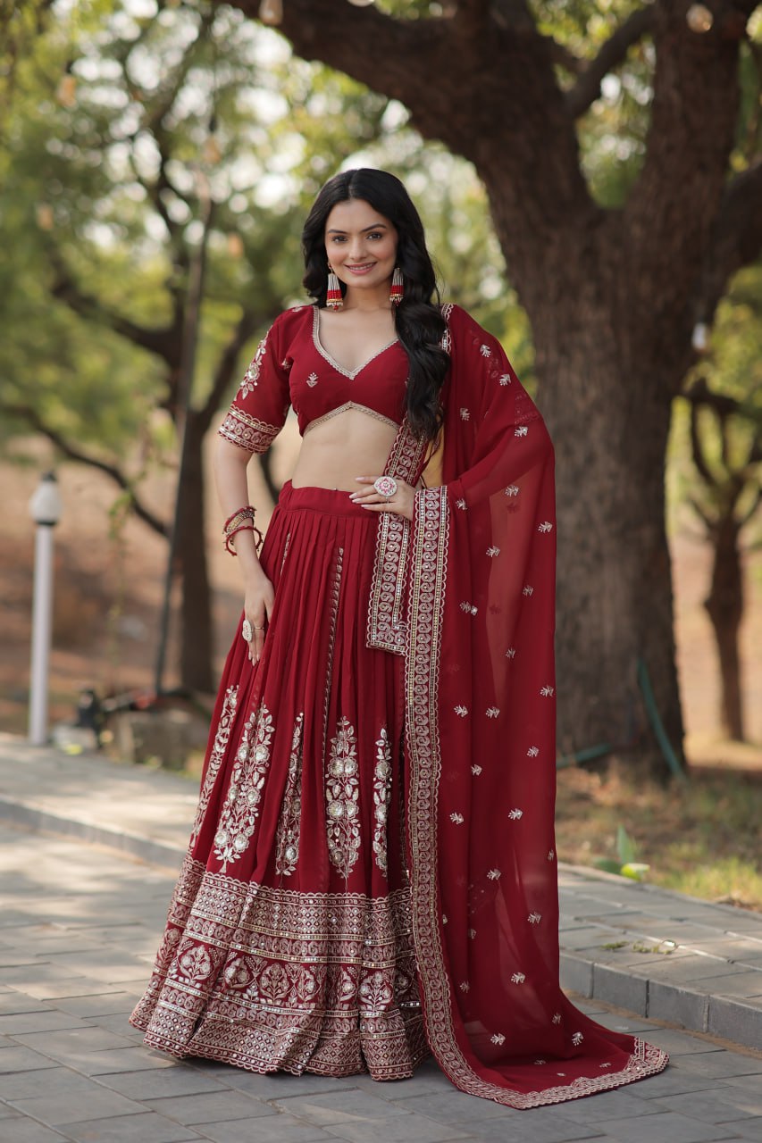 Red Color Embroidery Lehenga Choli (LW7114)