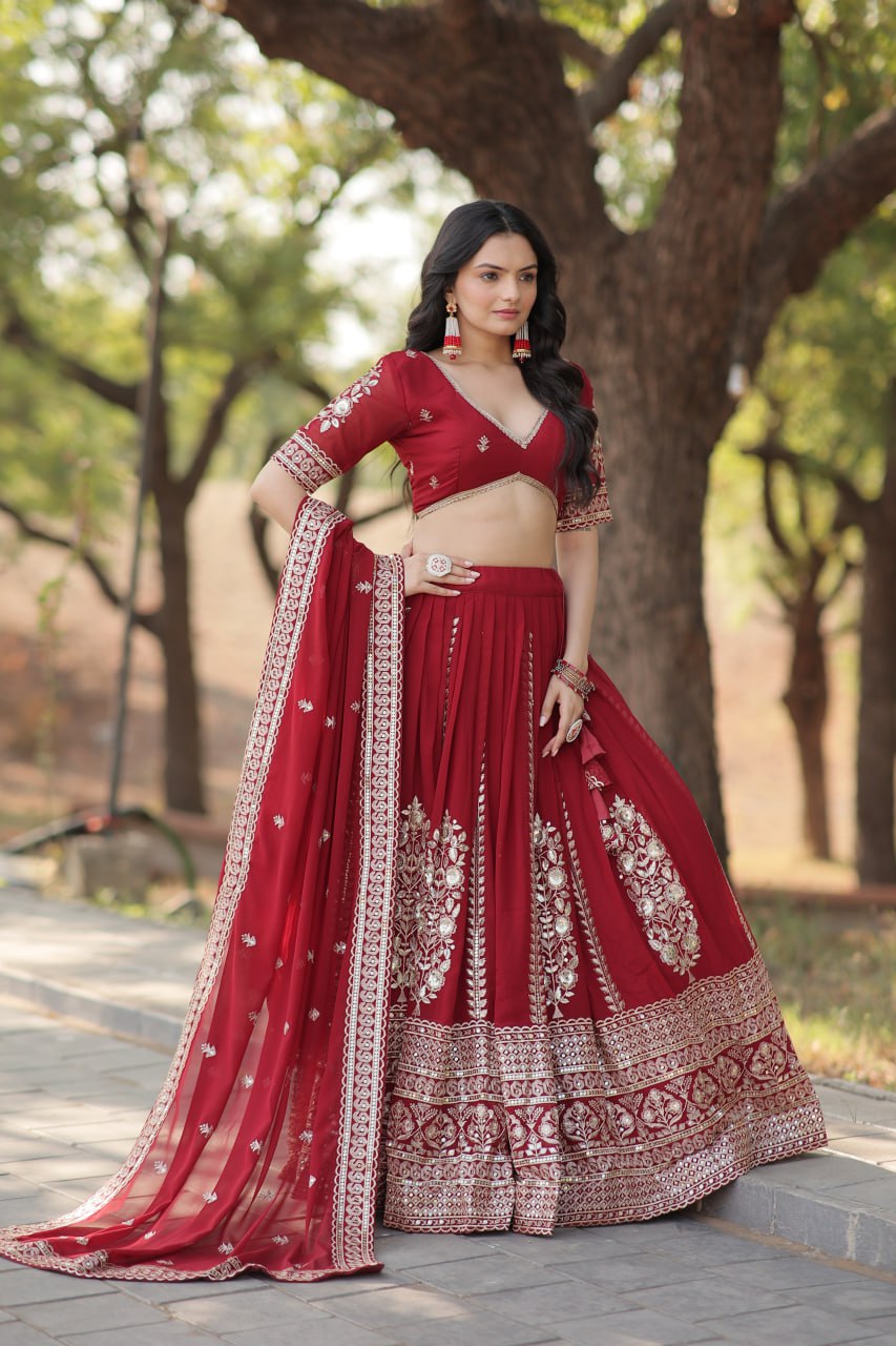 Red Color Embroidery Lehenga Choli (LW7114)