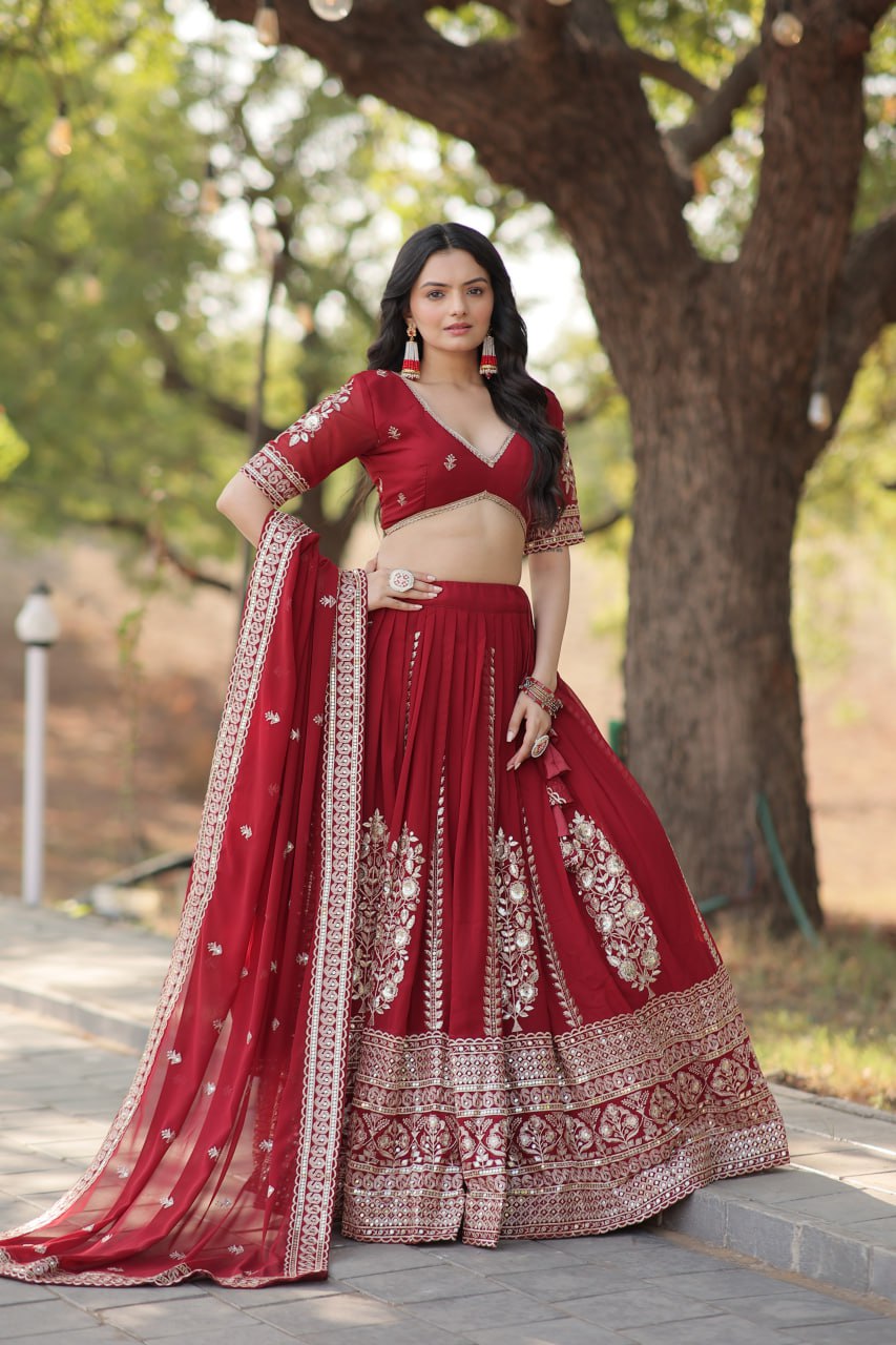 Red Color Embroidery Lehenga Choli (LW7114)