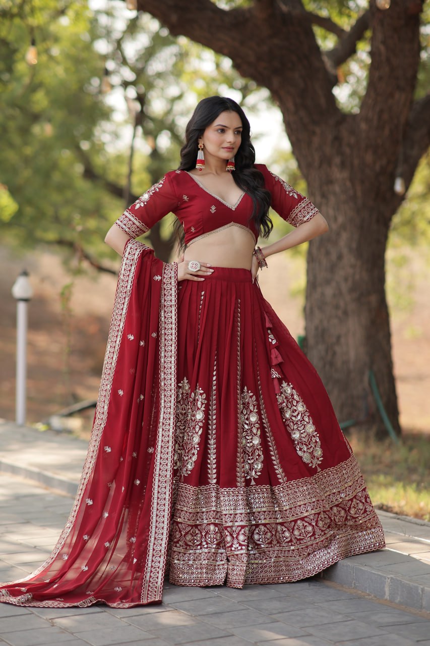 Red Color Embroidery Lehenga Choli (LW7114)