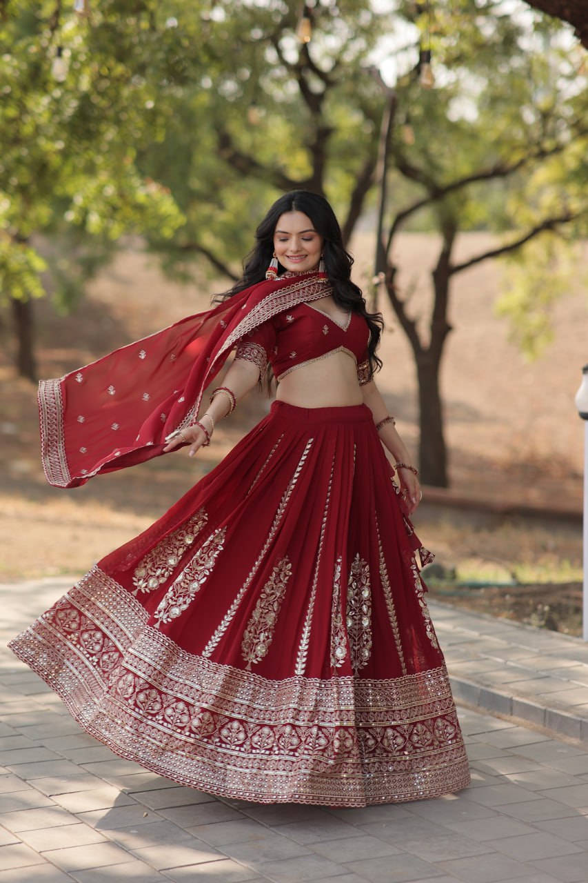 Red Color Embroidery Lehenga Choli (LW7114)