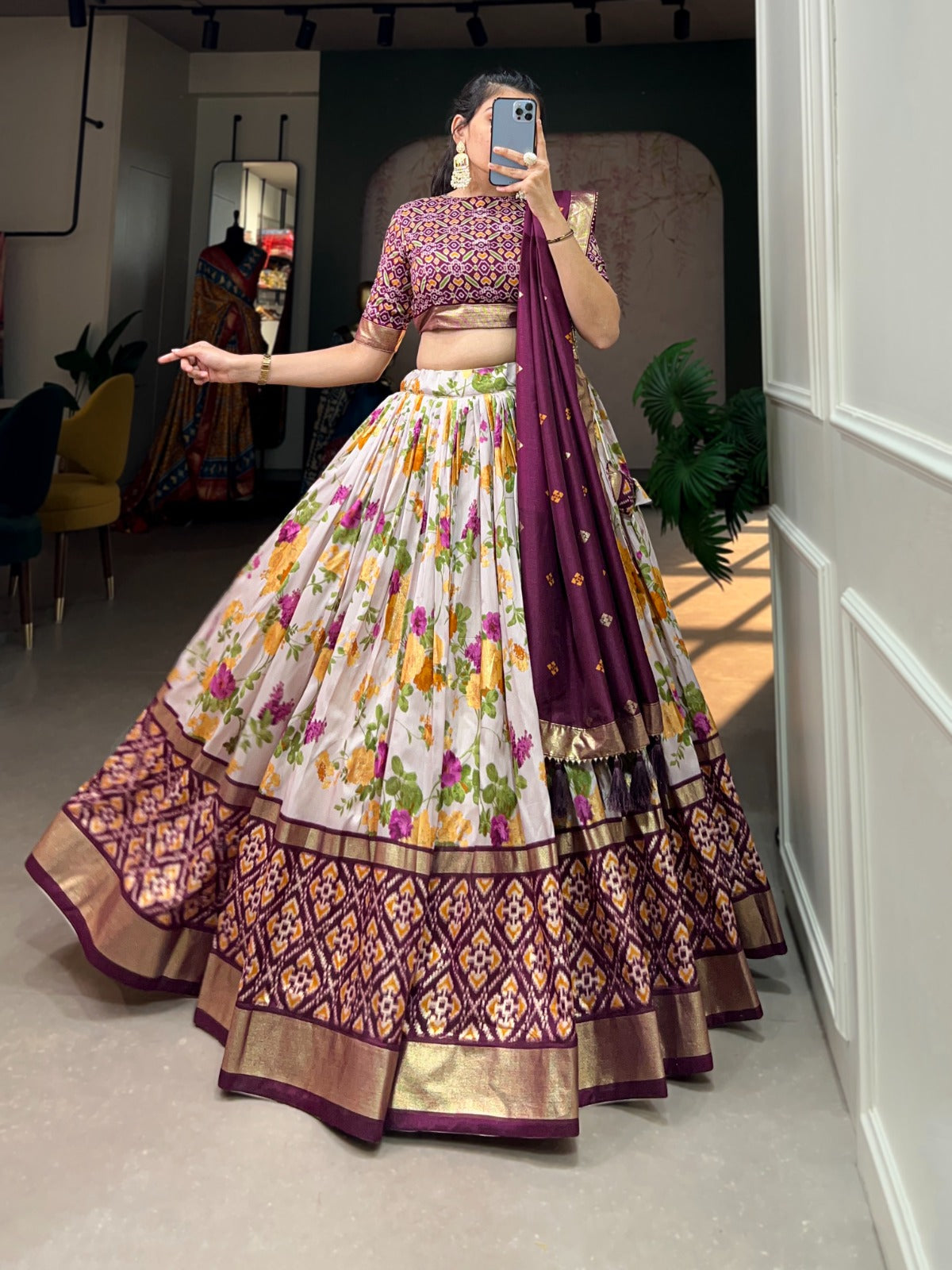 Floral Print Tushar Silk Lehenga Choli (1431)