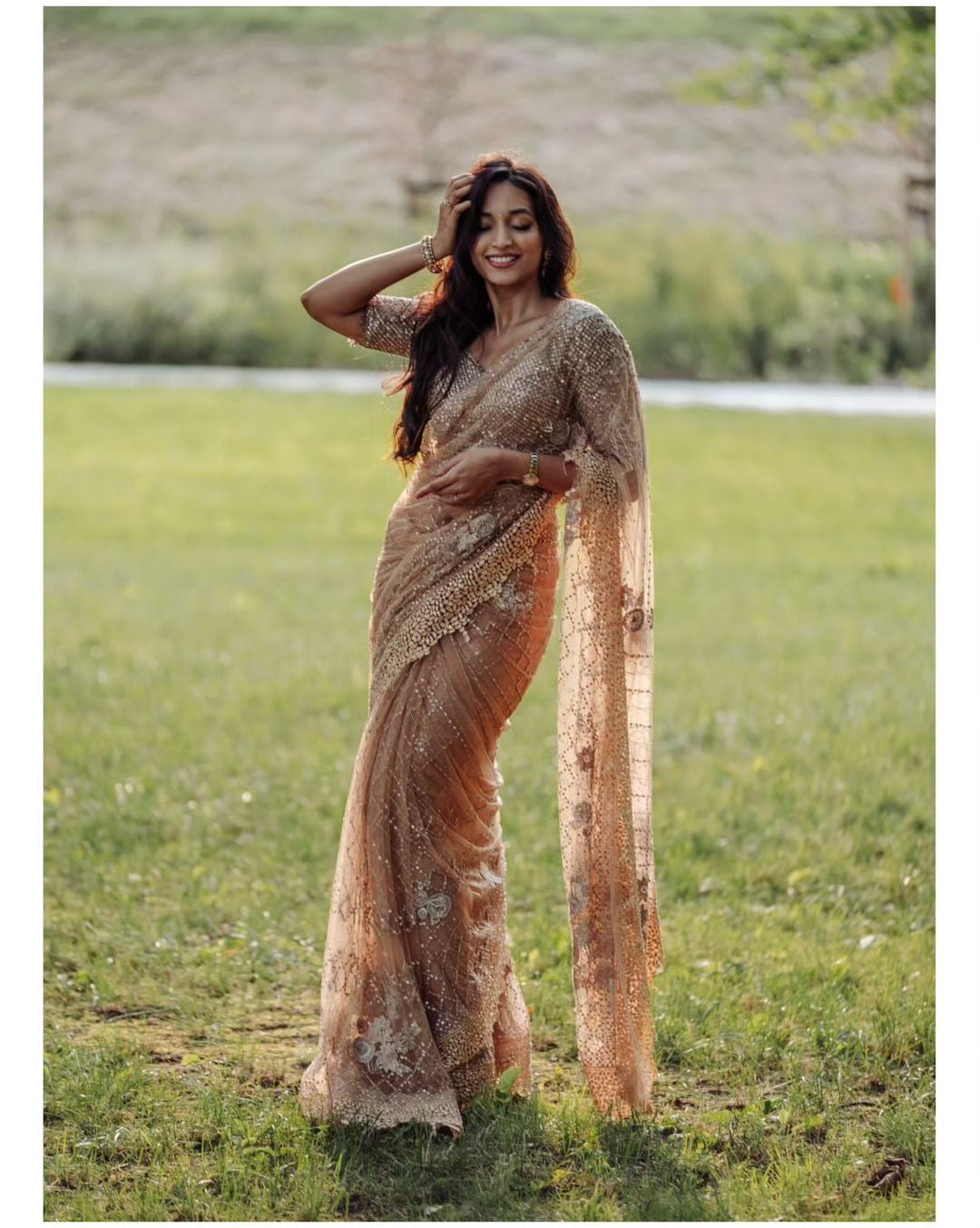 Embroidery Sequins Saree in Net Fabric