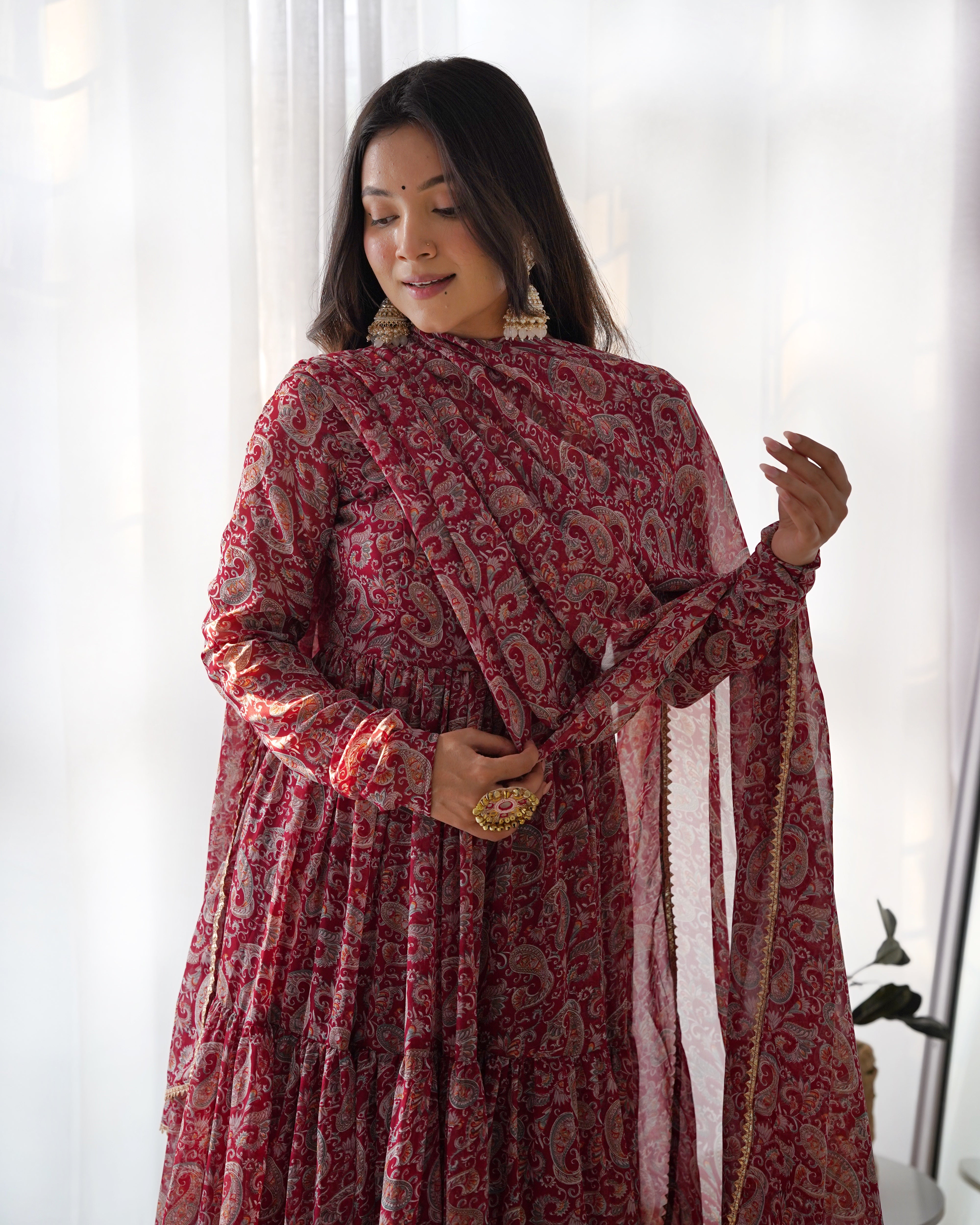 MAROON KALAMKARI GWON WITH DUPATTA