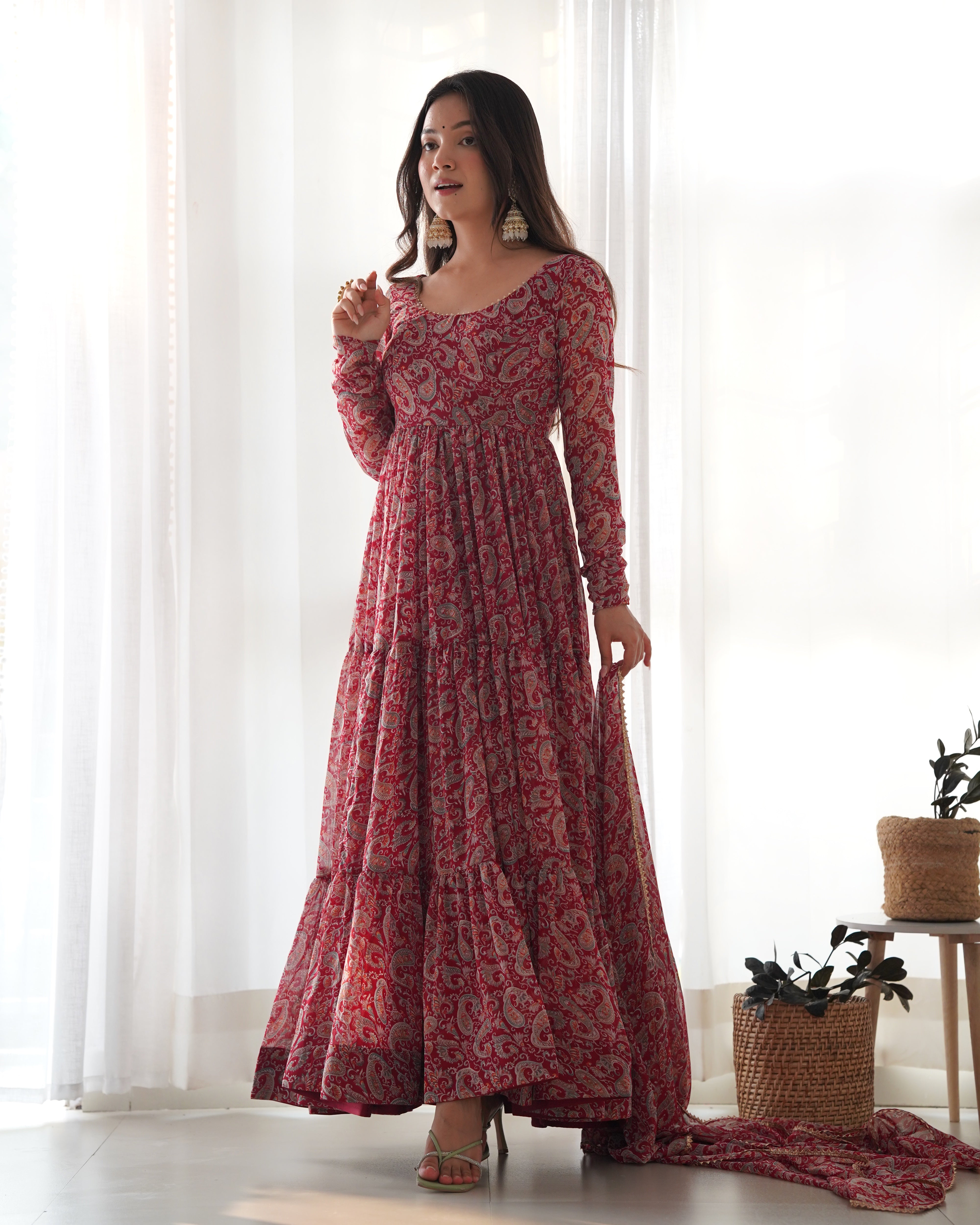 MAROON KALAMKARI GWON WITH DUPATTA