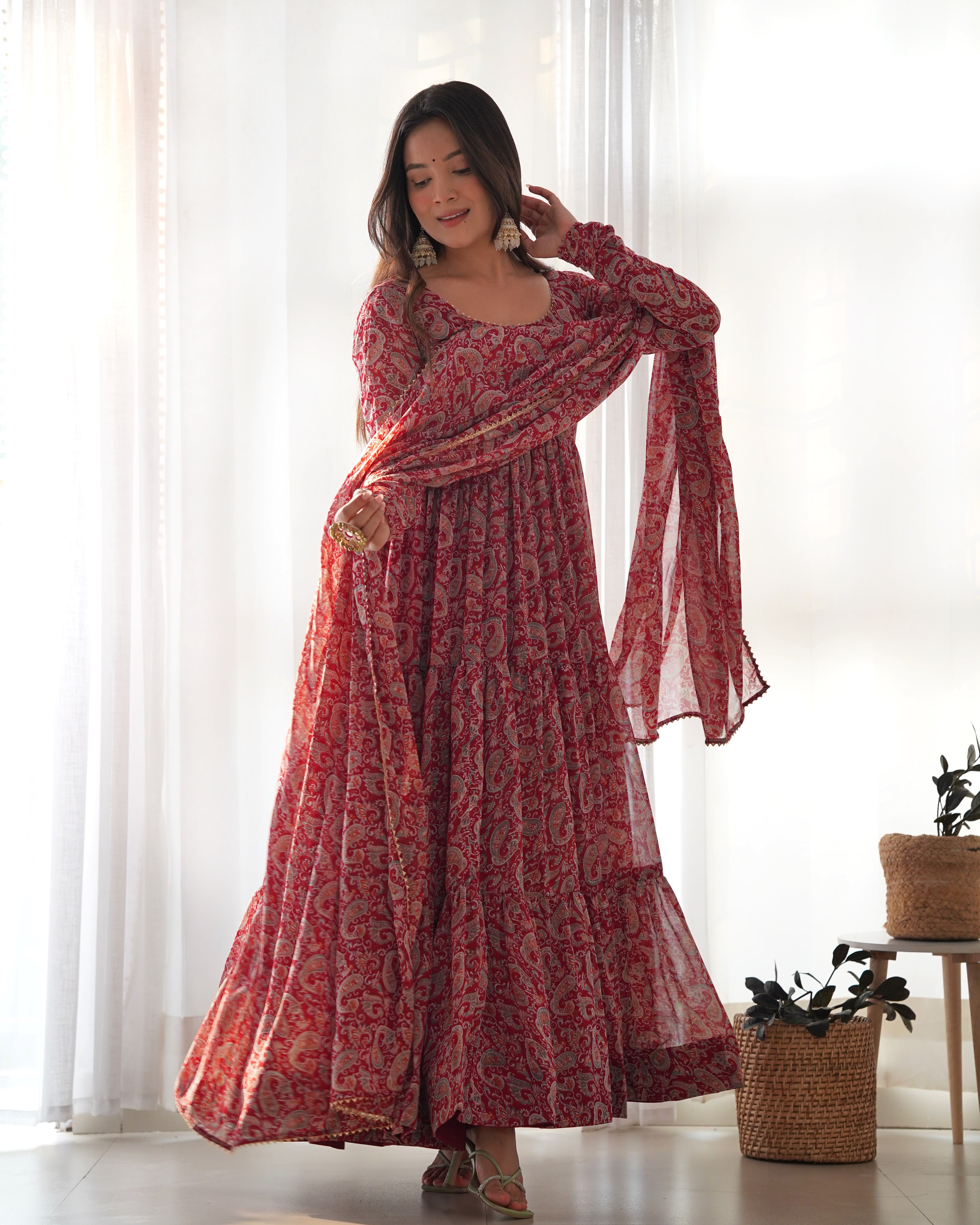 MAROON KALAMKARI GWON WITH DUPATTA