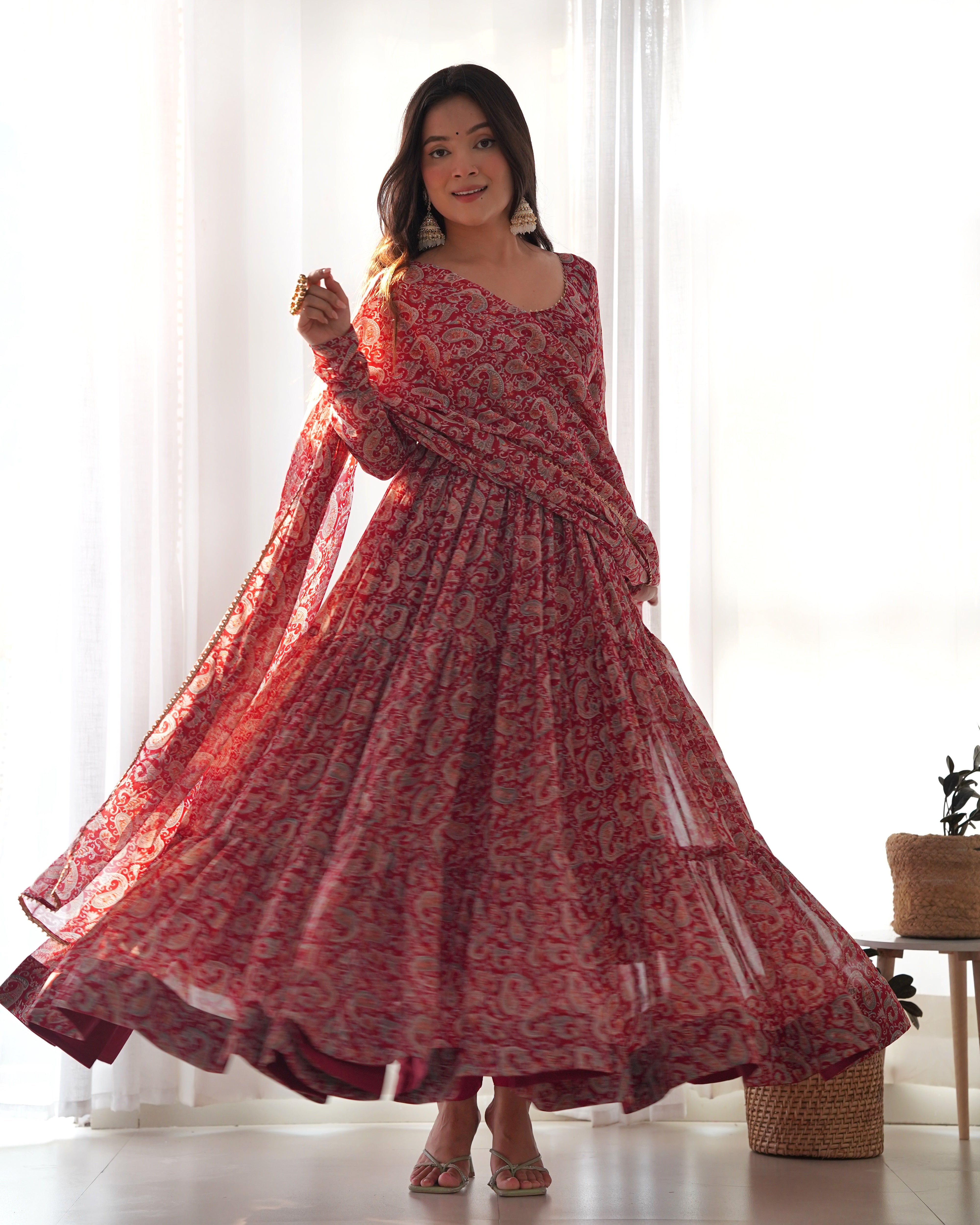 MAROON KALAMKARI GWON WITH DUPATTA