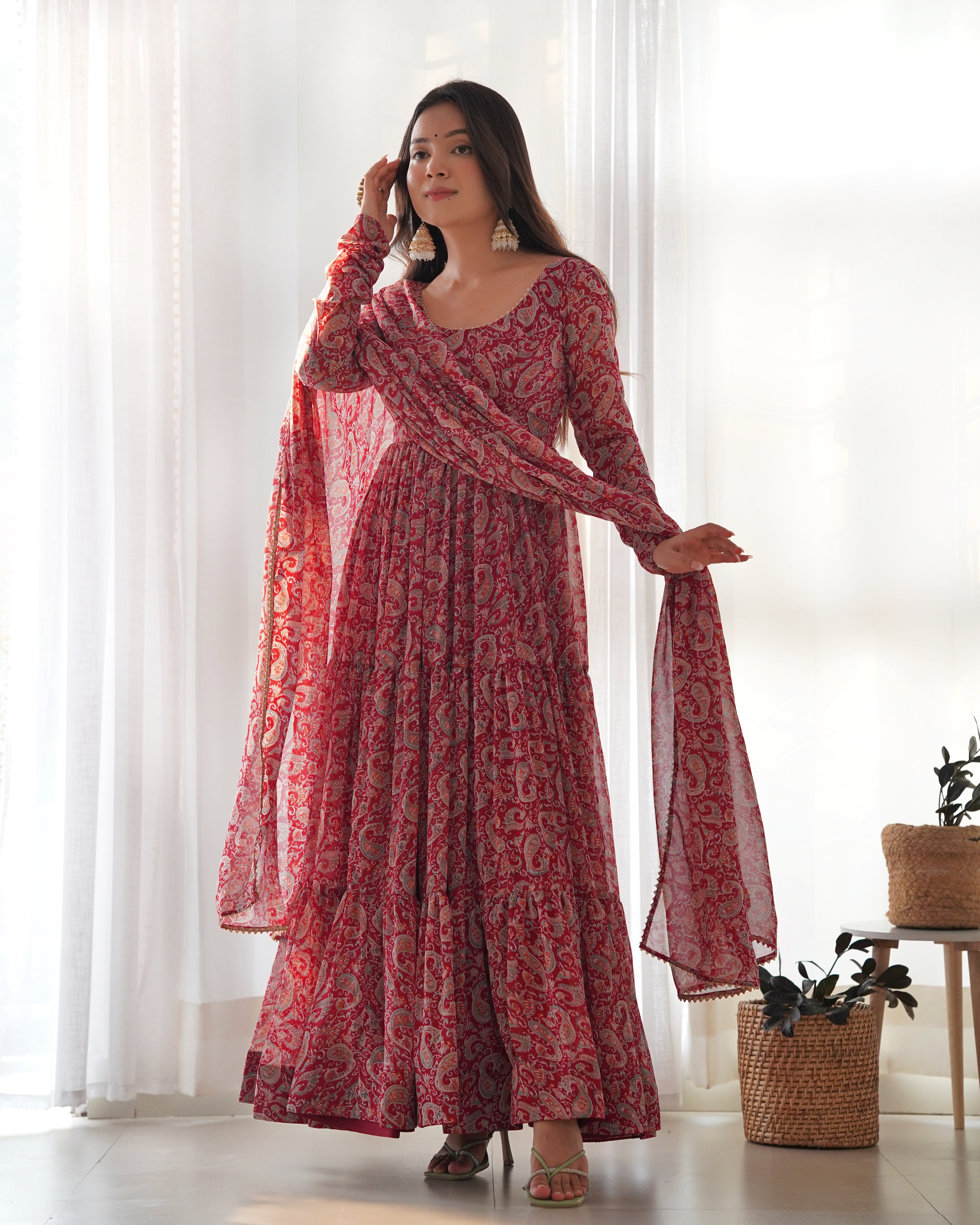 MAROON KALAMKARI GWON WITH DUPATTA