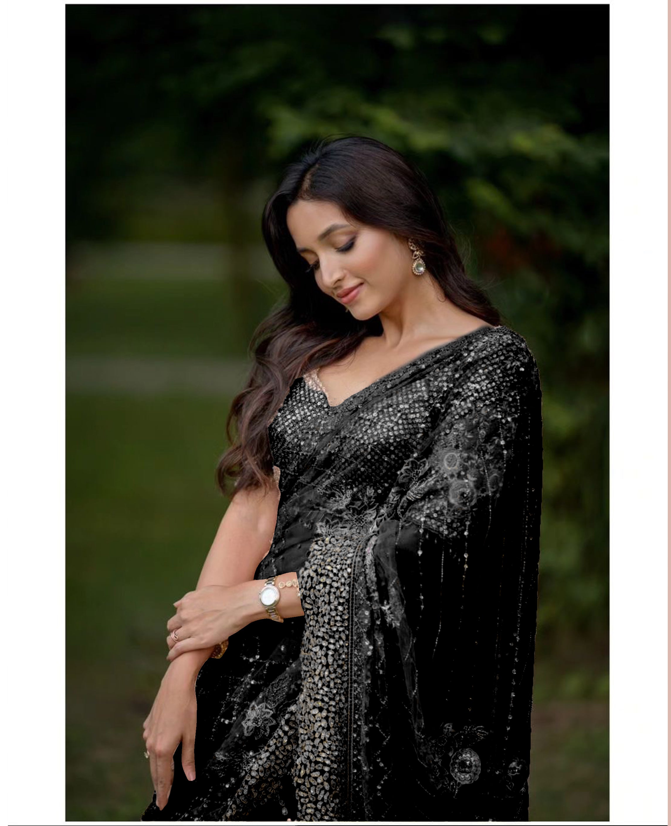 Embroidery Sequins Saree in Net Fabric