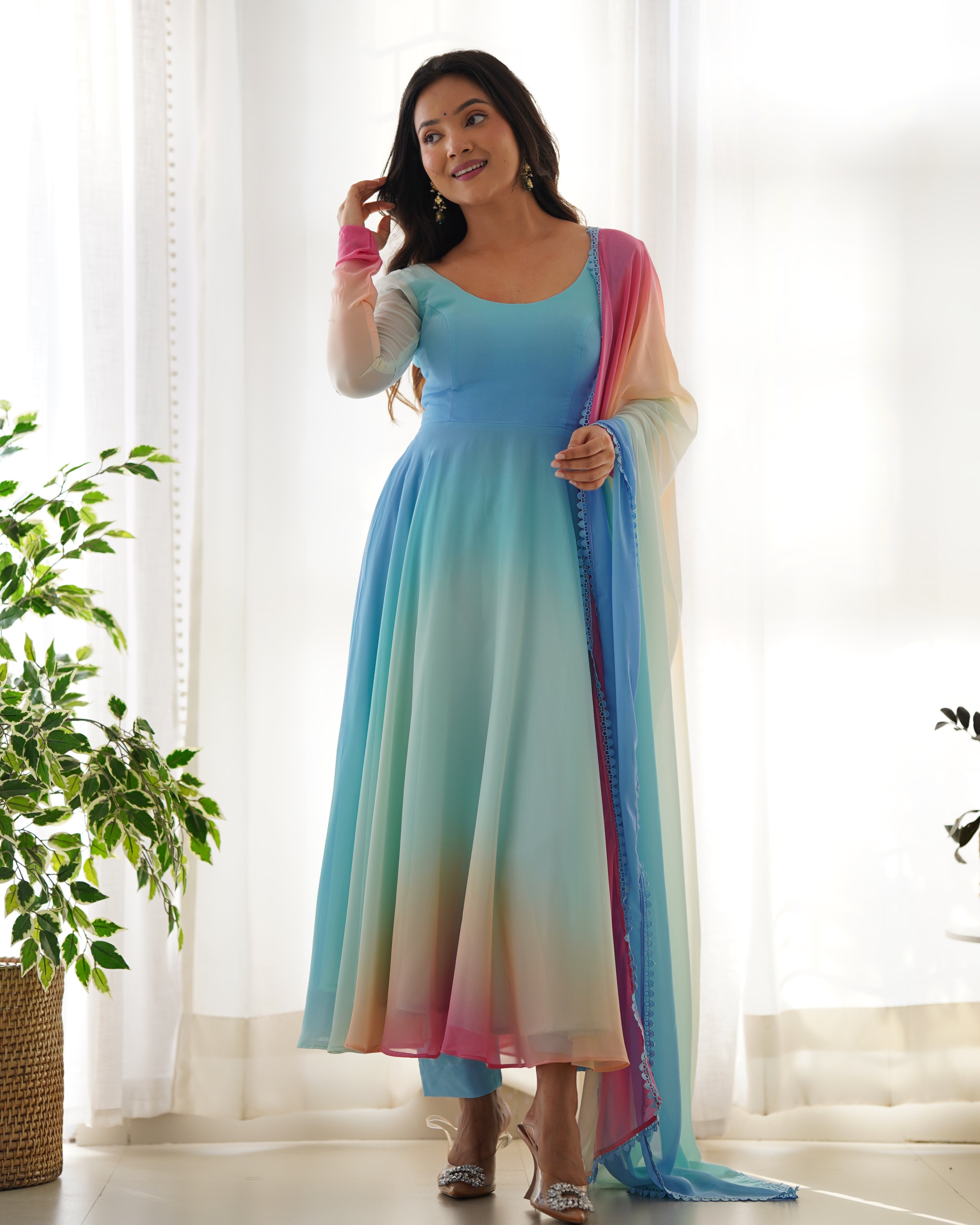 FOX GEORGETTE COLOURFULL PADDING GOWN