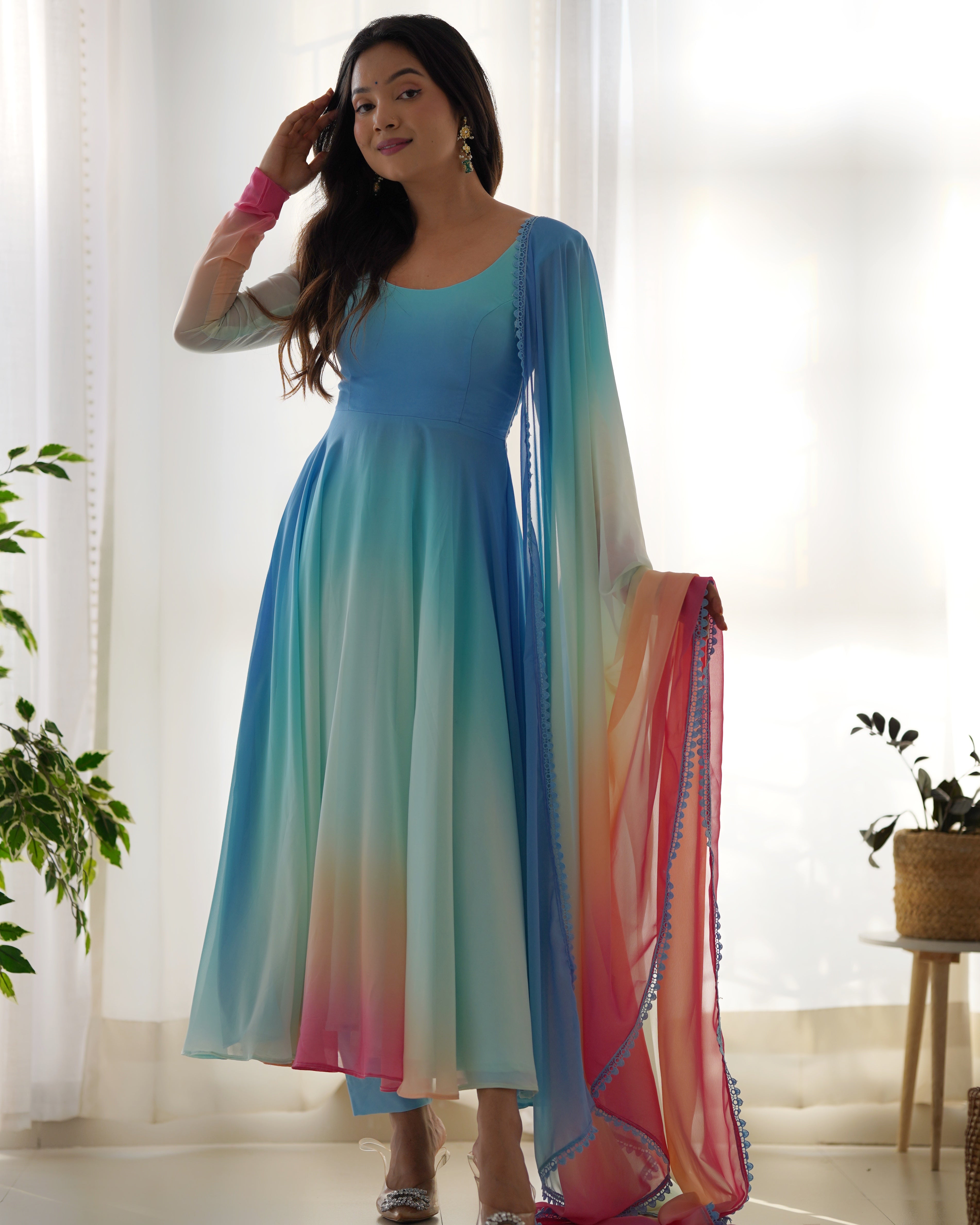 FOX GEORGETTE COLOURFULL PADDING GOWN