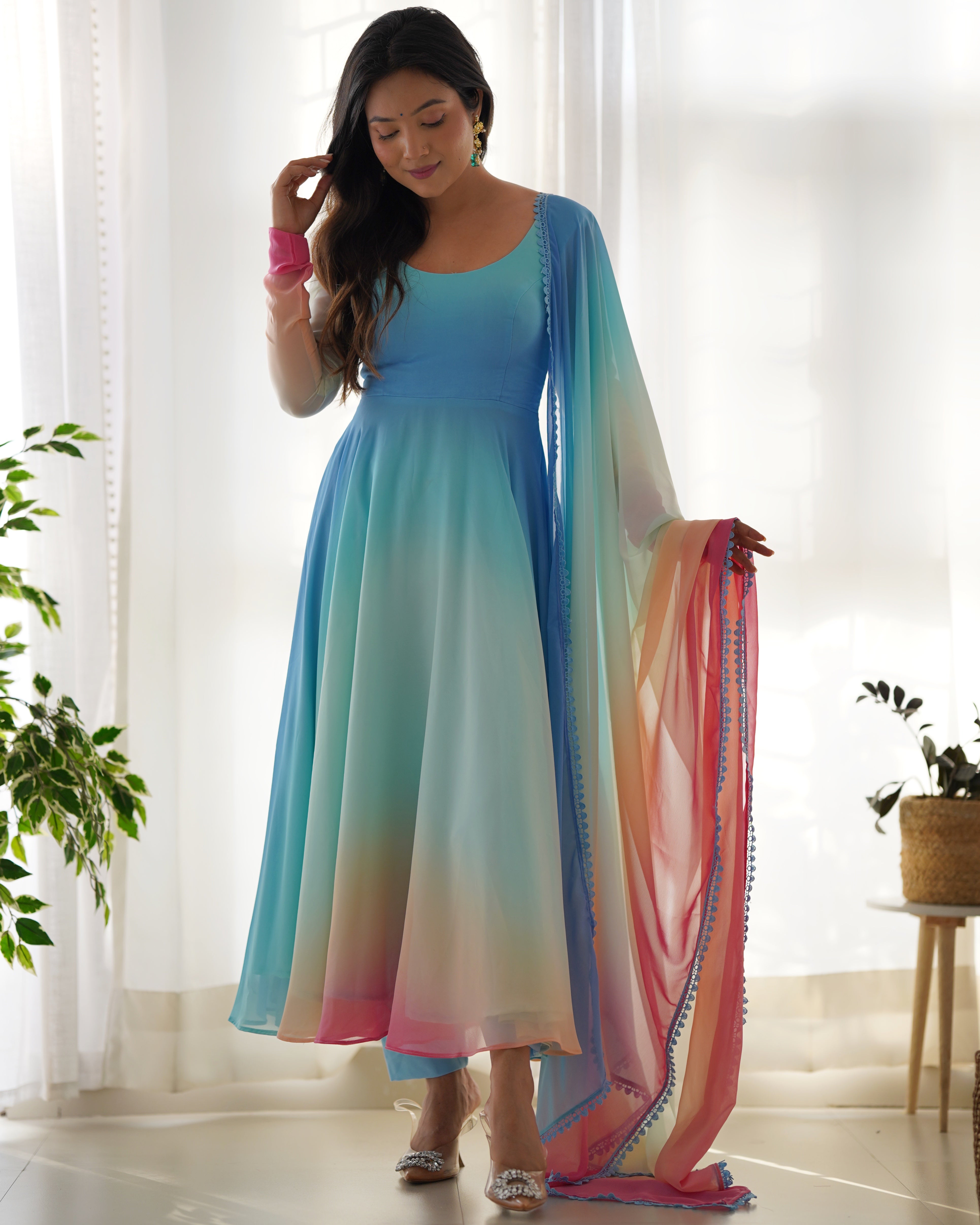 FOX GEORGETTE COLOURFULL PADDING GOWN