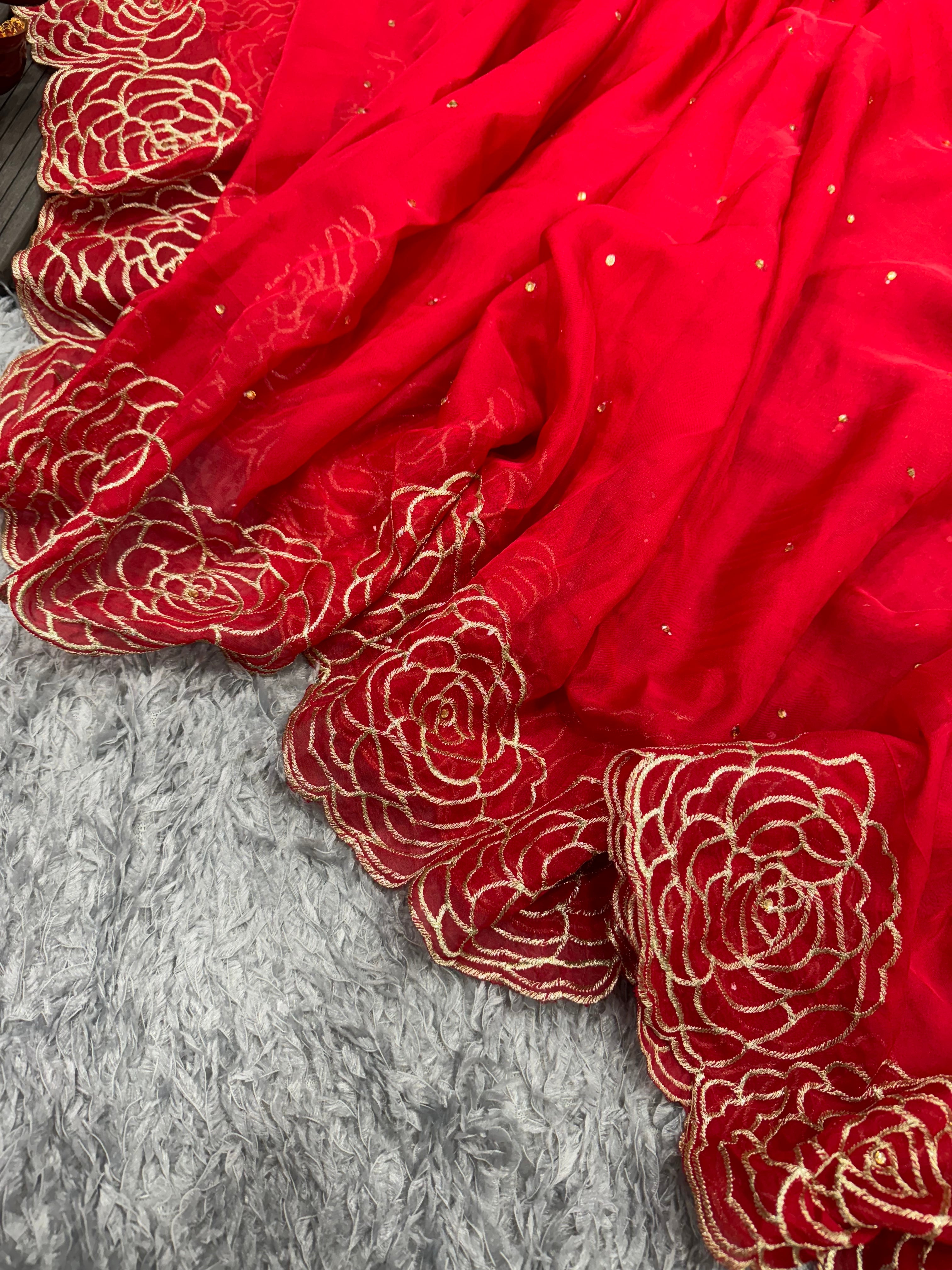 Organza Saree With Embroidery With Diamond Work (NC5380)